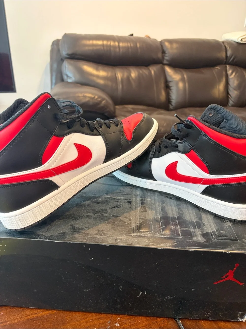 Jordan Men's Mid-Top Sneakers in Red, Black & White